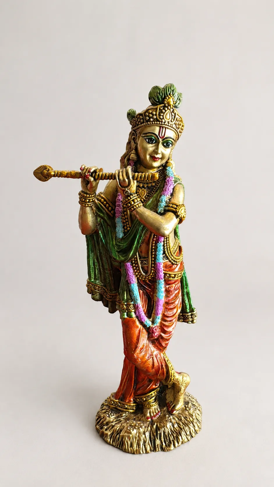 Brass Colourful Lord Krishna Idol