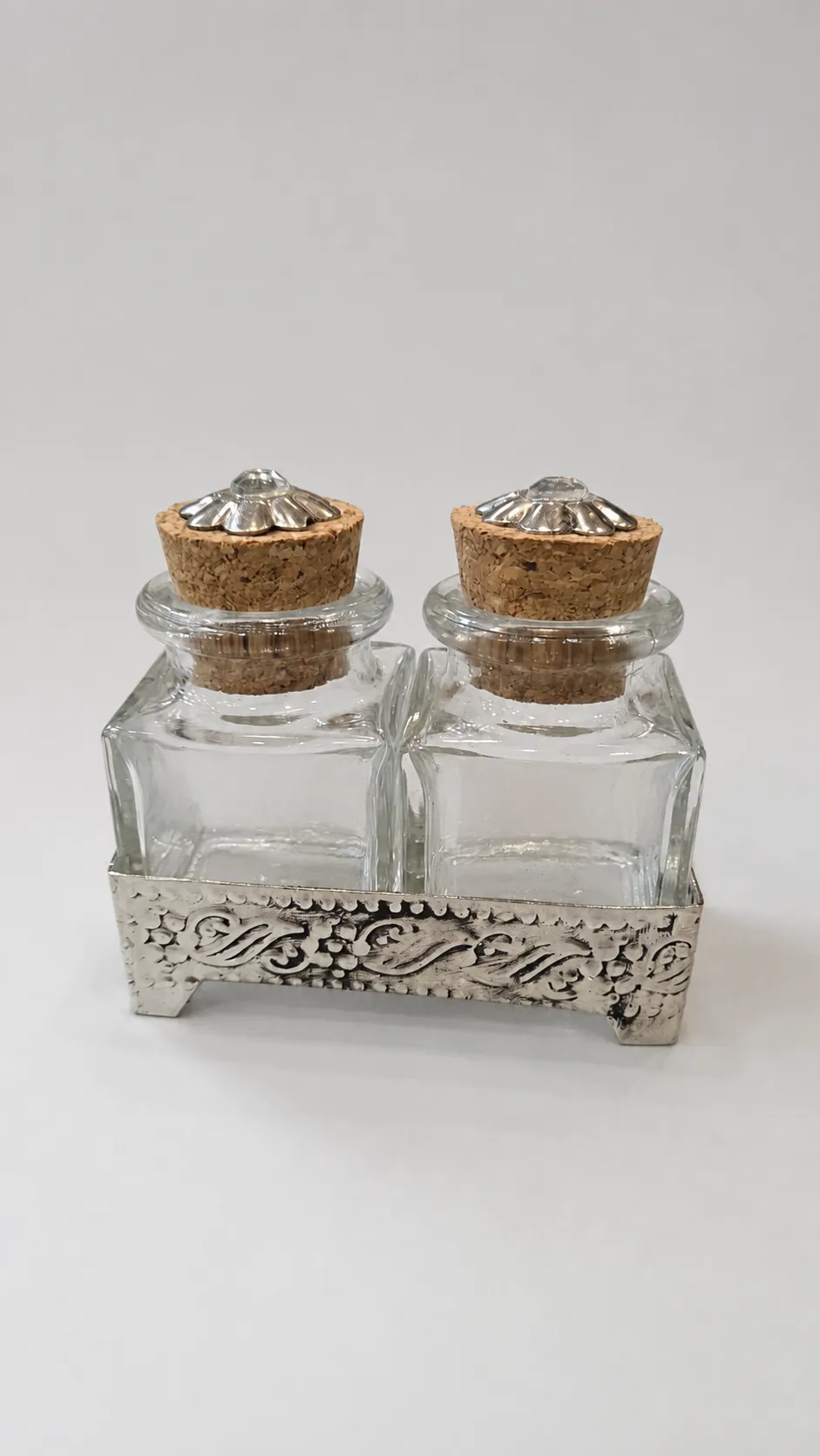 Set of 2 Glass Storage Jars with Brass Stand