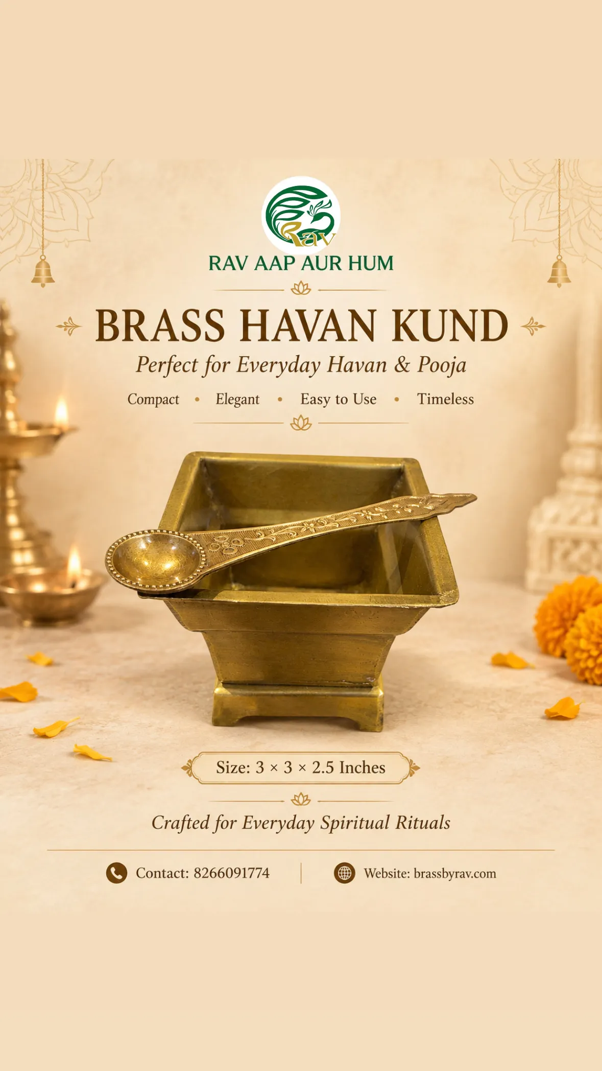 Brass Havan Kund with Brass Spoon