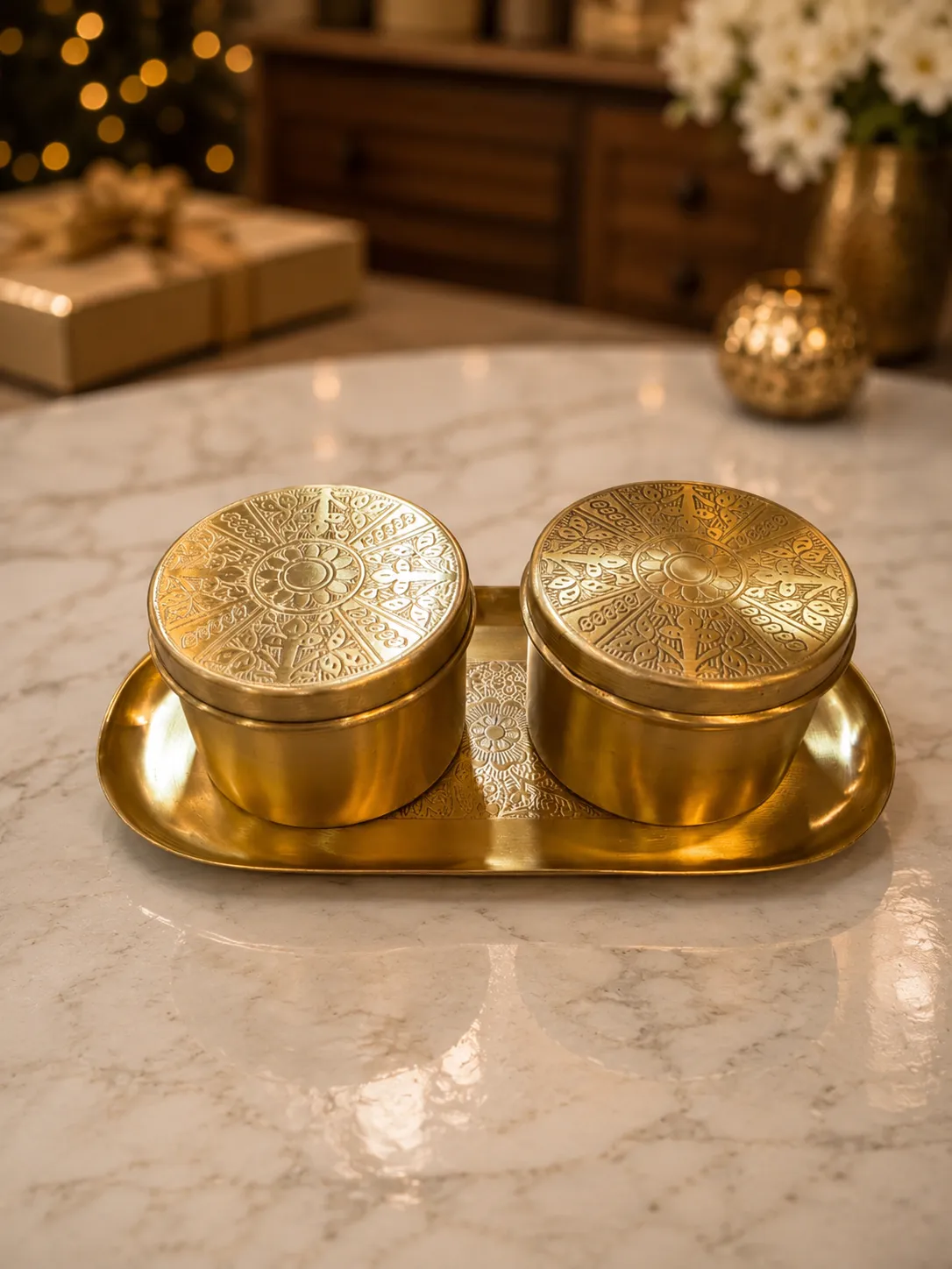 Brass Dry Fruit Boxes with Tray 