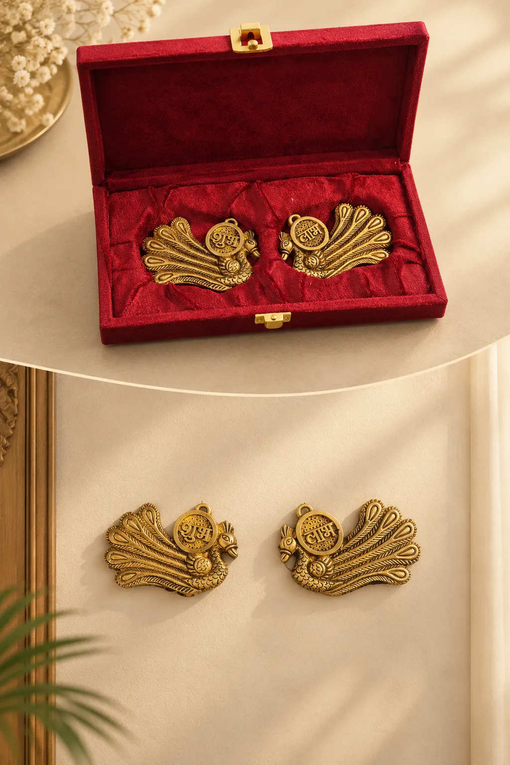 Brass Shubh Labh Peacock Wall Hanging