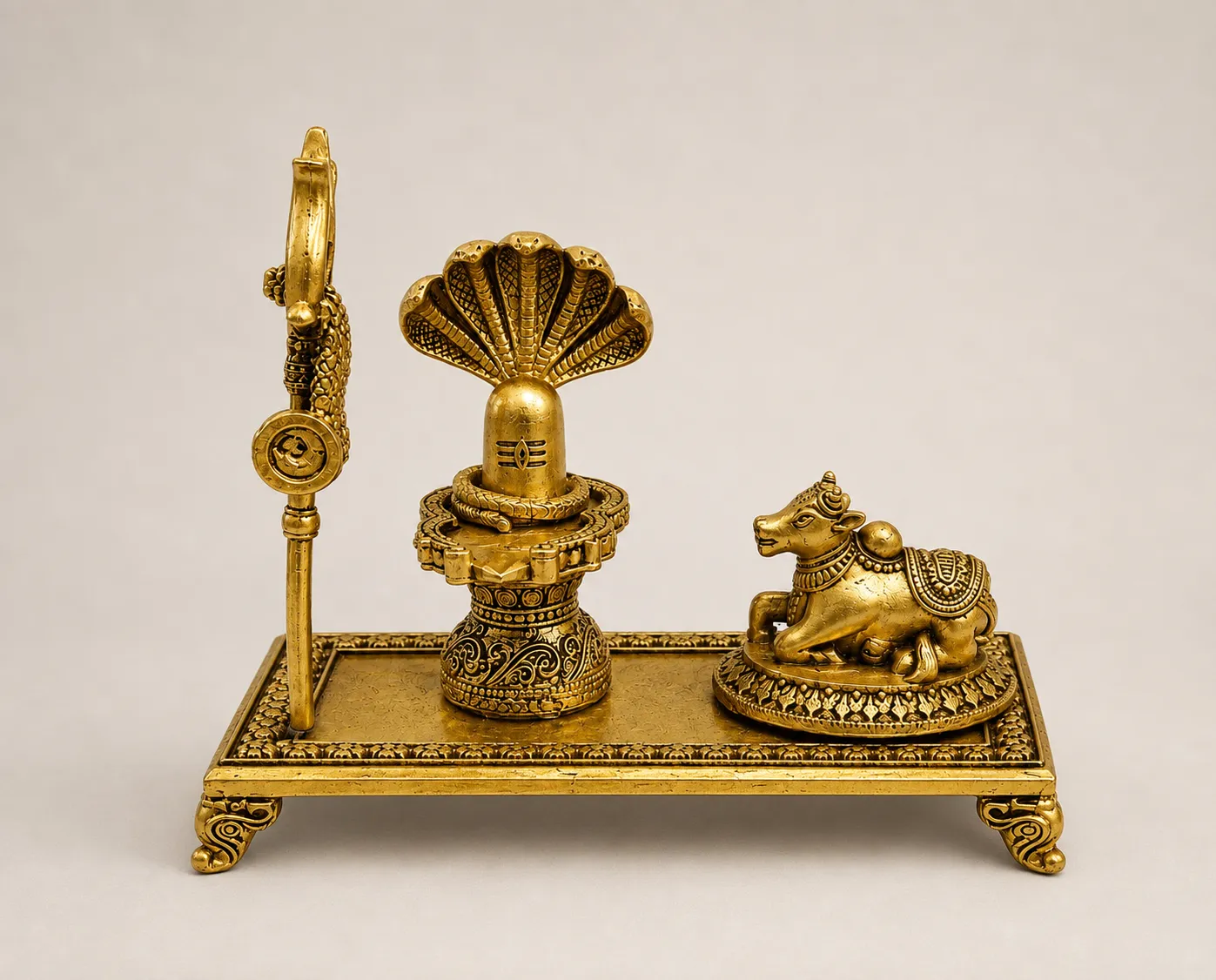 Brass Nandi Facing Shivling with Trishul 