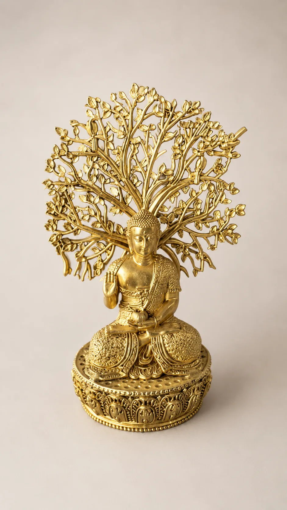 Brass Buddha Under the Bodhi Tree Statue