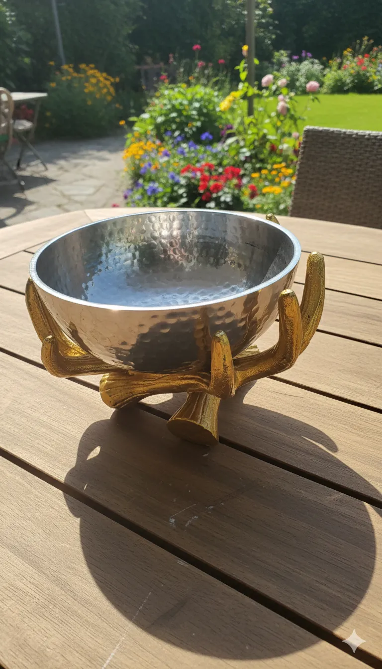 White Metal Gold Plated Center Table Bowl