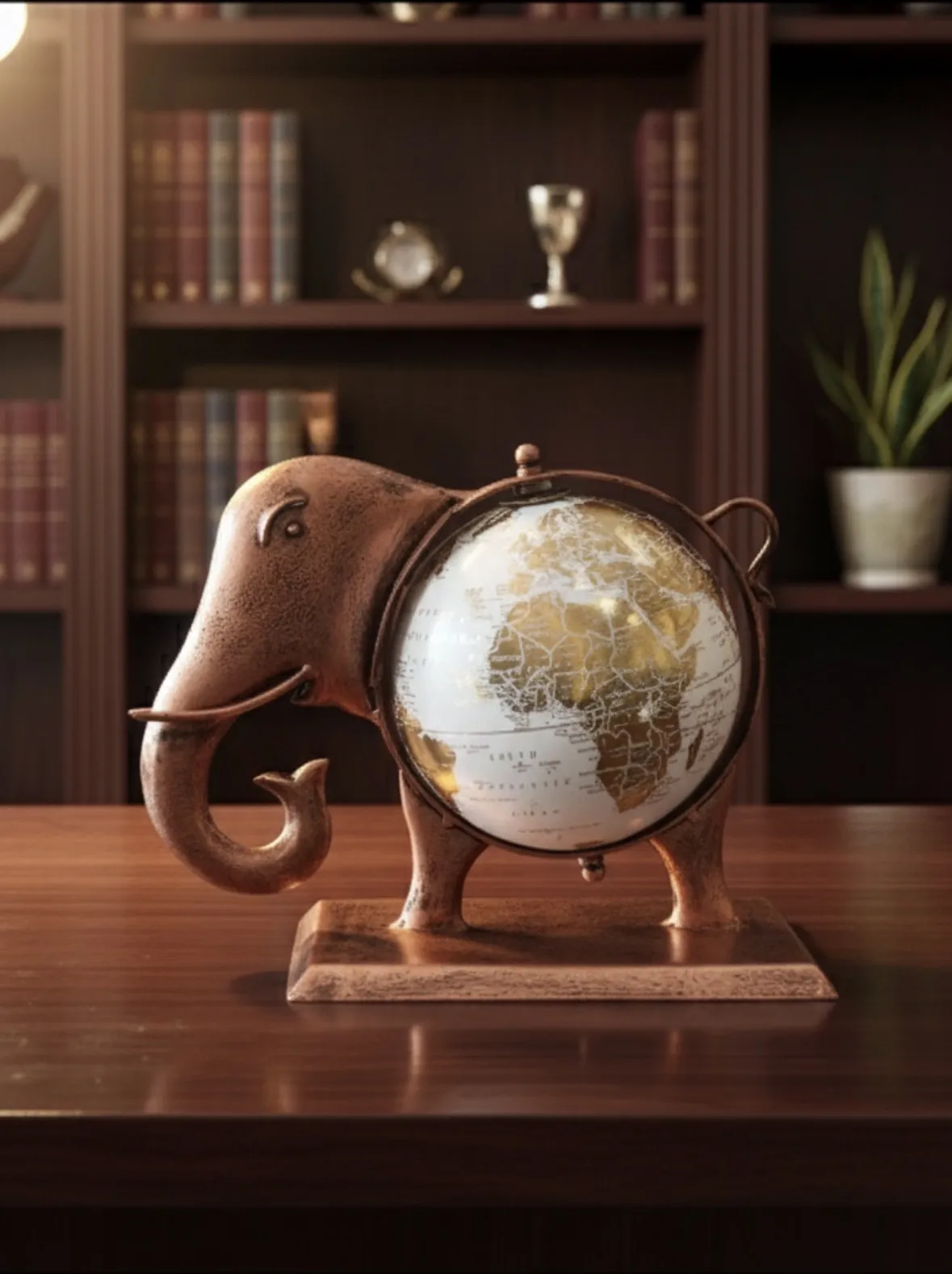     Metal Plated Elephant Globe Showpiece