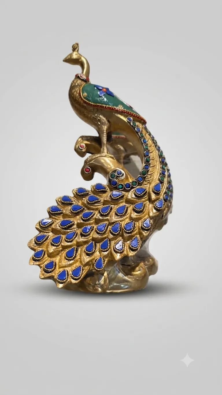 Brass Golden Finish Peacock with Colourful Beads