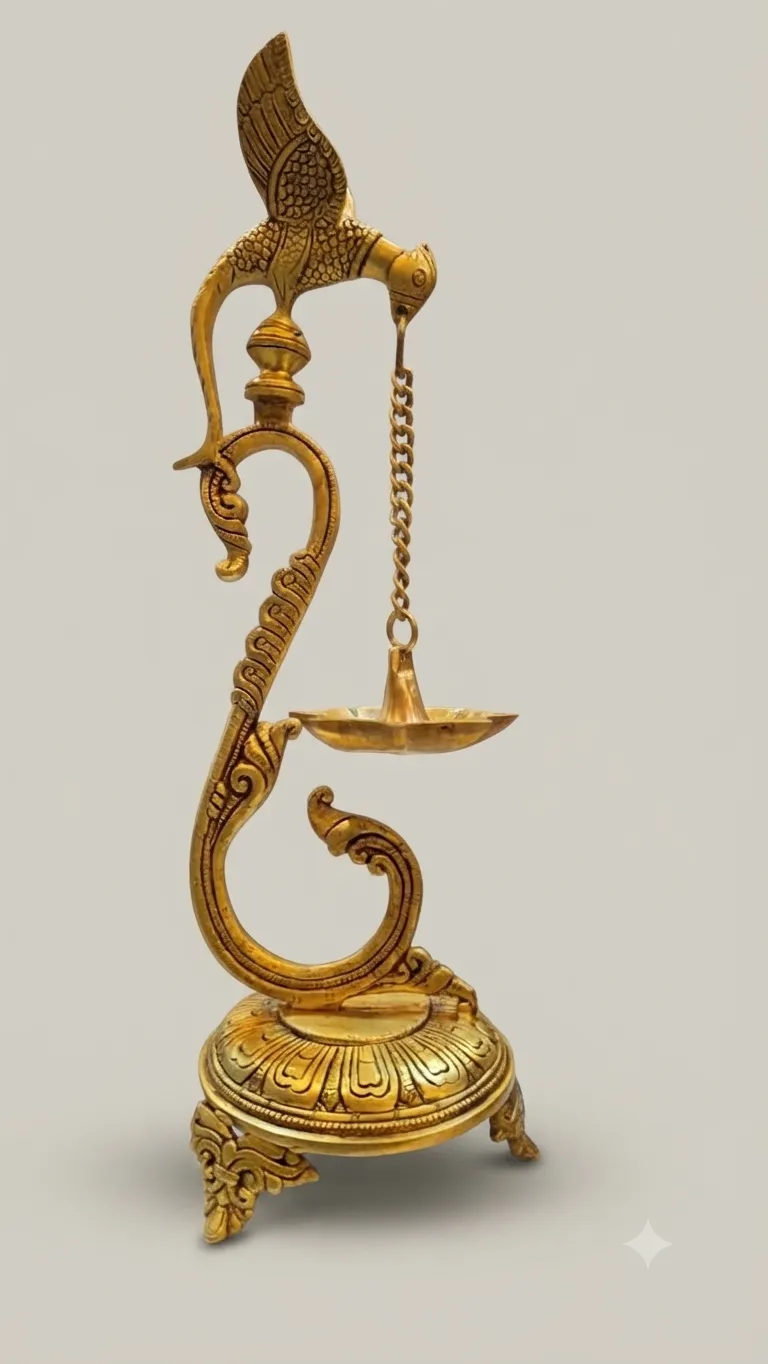 Brass Peacock Long Diya